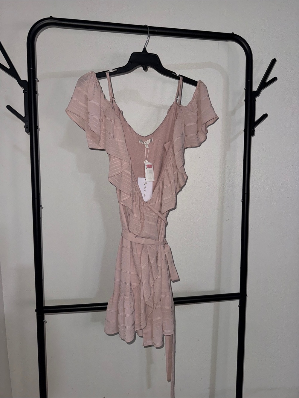 Wayf Blush Pink Ruffle Off-Shoulder Wrap Mini Dress 💗